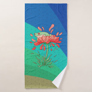 Cute Frog with Flower Petals Bath Towel