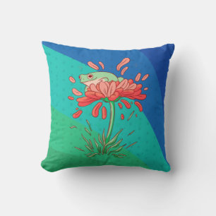 Cute Frog with Flower Petals Throw Pillow
