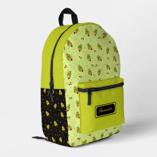 Cute frog with roses pattern printed backpack