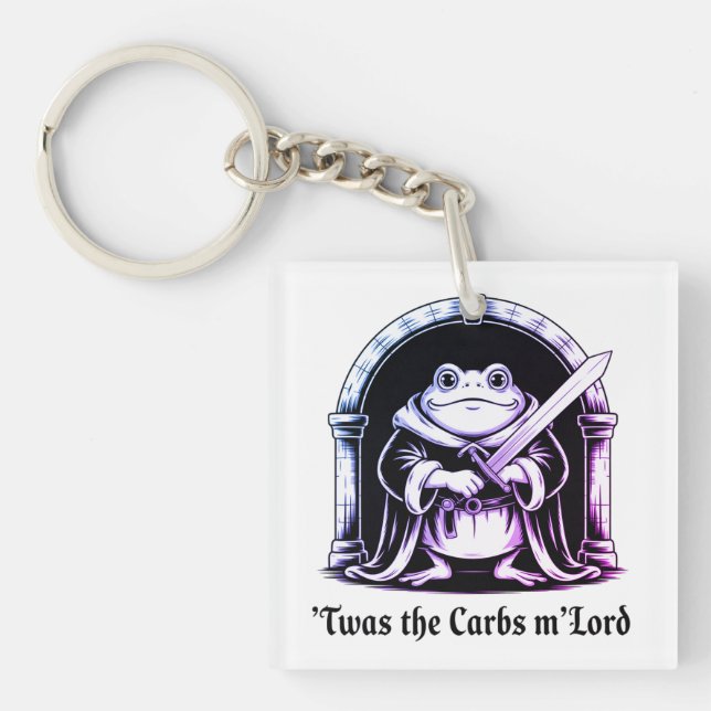  Cute Frog with Sword Carbs Joke Design Keychain (Front)