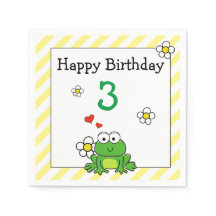 Cute Frog Yellow StripeBirthday Party Paper Napkin