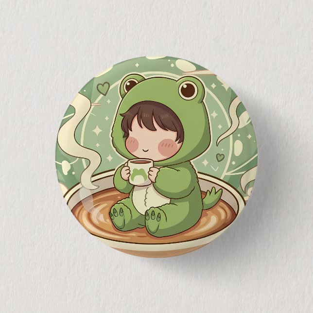 Cute Froggy Coffee Tale Design 1 Inch Round Button (Front)