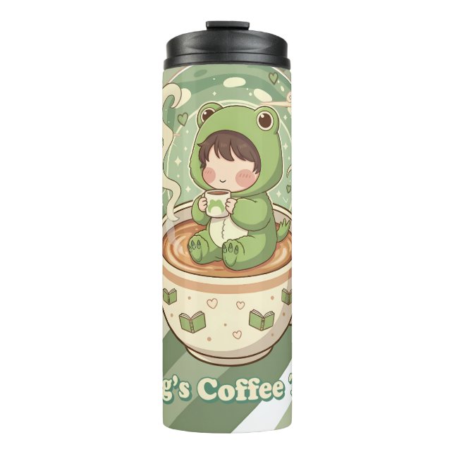 Cute Froggy Coffee Tale Design Thermal Tumbler (Front)