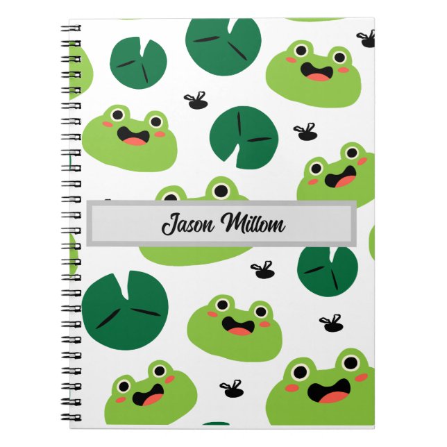 Cute frogs and bees personalized with child's name notebook (Front)