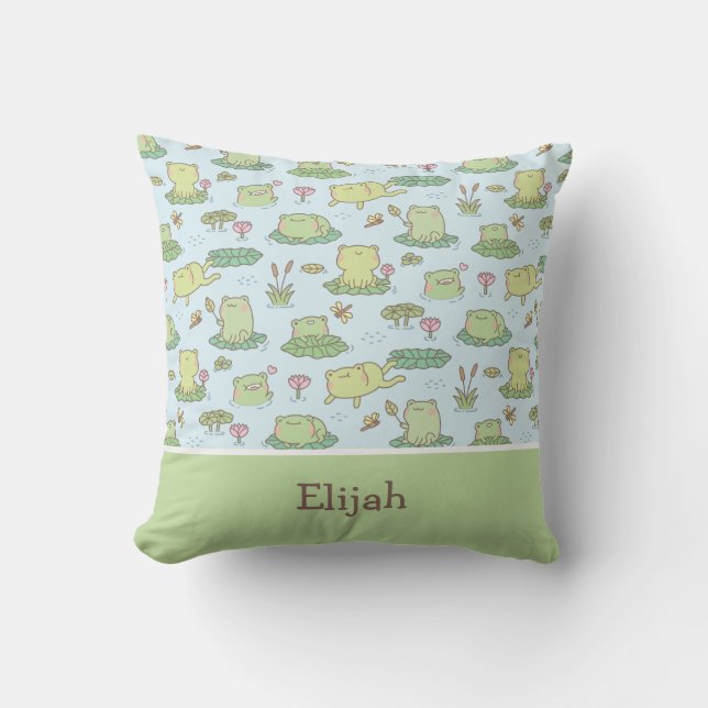 Cute Frogs Dragonflies Pattern Baby Nursery Decor Throw Pillow (Front)