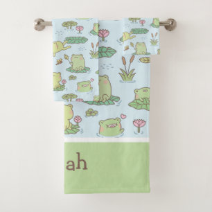 Cute Frogs Dragonflies Pattern Kids Personalized Bath Towel Set