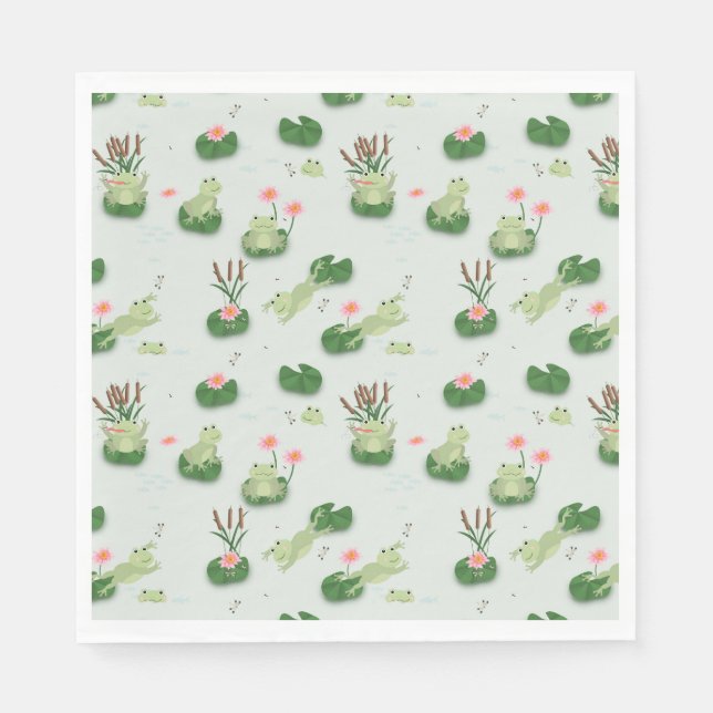 Cute Frogs in Lily Pond Napkin (Front)