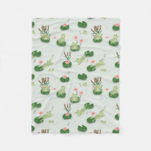 Cute Frogs in Lily Pond Nursery Gender Neutral Fleece Blanket