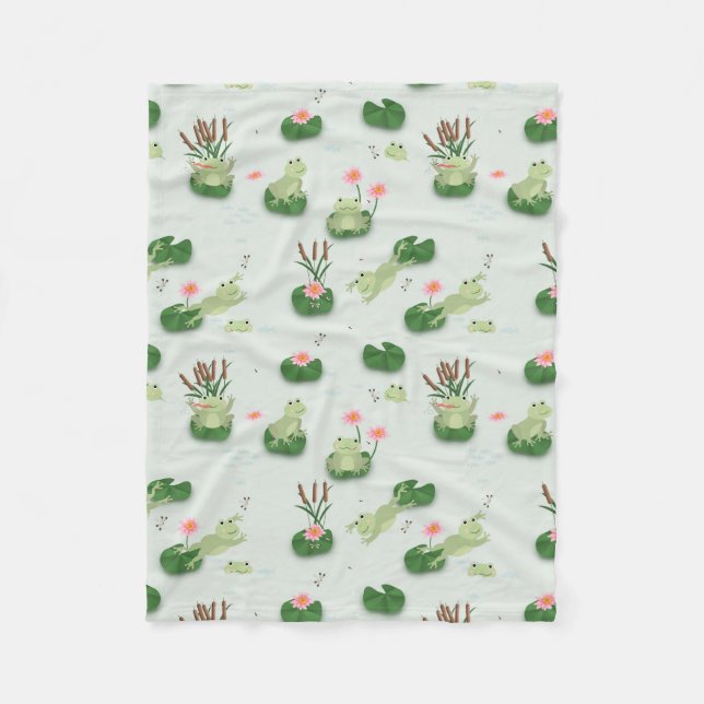 Cute Frogs in Lily Pond Nursery Gender Neutral Fleece Blanket (Front)