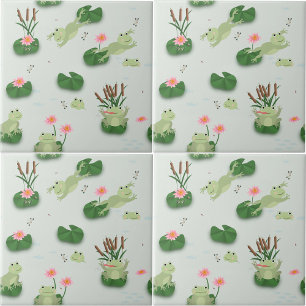 Cute Frogs in Lily Pond Nursery Gender Neutral Tile