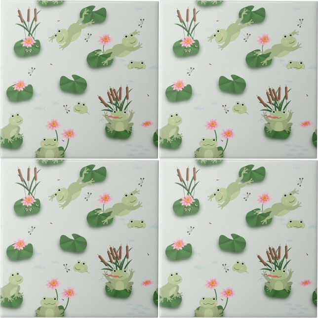 Cute Frogs in Lily Pond Nursery Gender Neutral Tile (Cute Frogs in Lily Pond Nursery Gender Neutral Ceramic Tile)