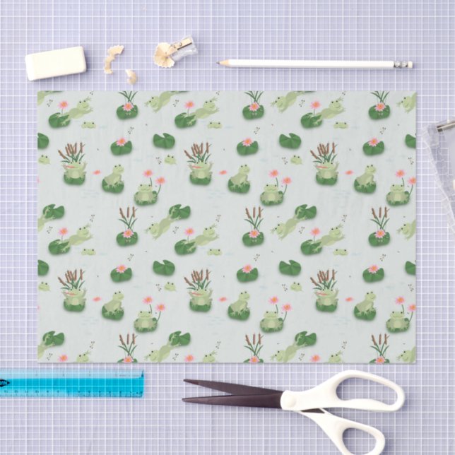 Cute Frogs in Lily Pond Tissue Paper (Craft)