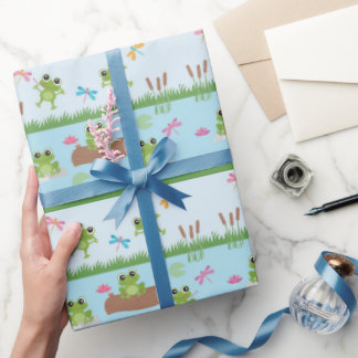 Cute Frogs in Pond Wrapping Paper