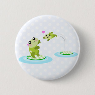 Cute frogs - kawaii mom and baby frog cartoon 2 inch round button