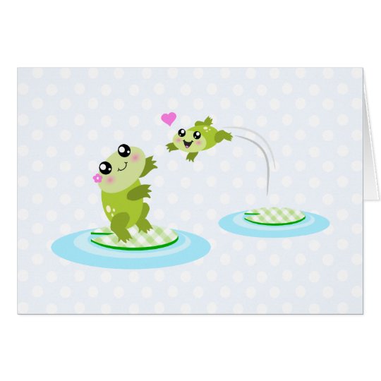 Cute frogs - kawaii mom and baby frog cartoon card