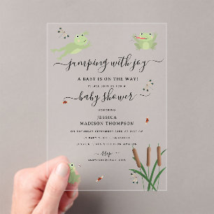 Cute Frogs Lily Pond Gender Neutral Baby Shower Acrylic Invitations