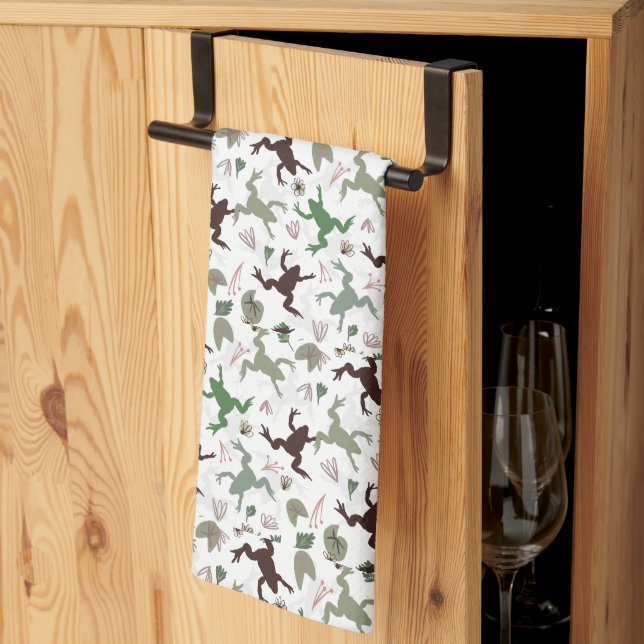 Cute Frogs Nature Floral Pattern Kitchen Towel (Thirds Fold)