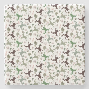 Cute Frogs Nature Floral Pattern Stone Coaster