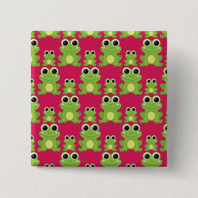 Cute frogs pattern 2 inch square button (Front)