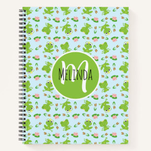 Cute Frogs Pattern on Bright Blue Notebook