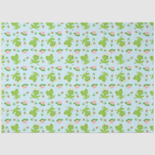 Cute Frogs Pattern on Bright Blue Tissue Paper
