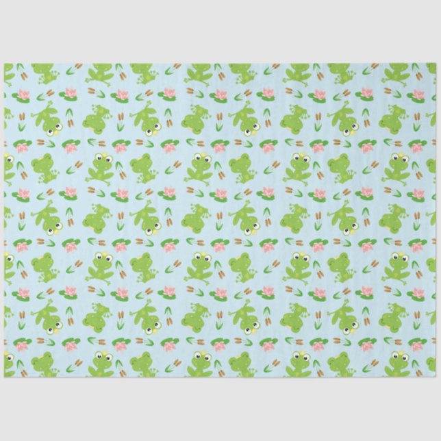 Cute Frogs Pattern on Bright Blue Tissue Paper (Front)