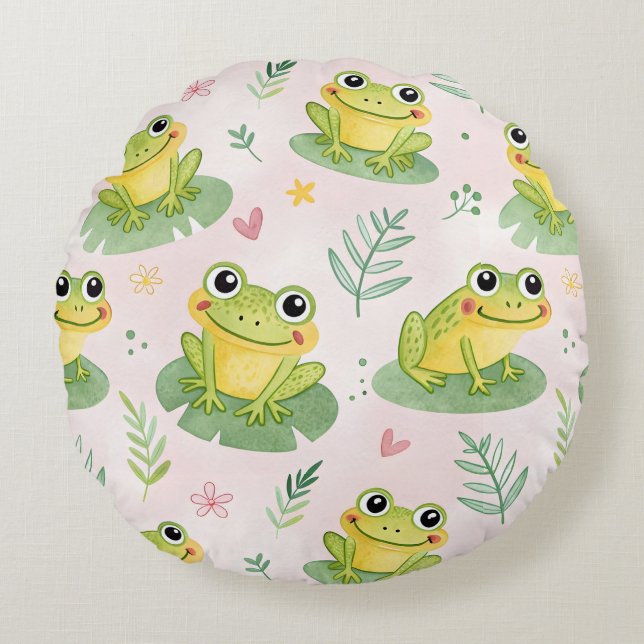 Cute frogs Pattern Round Pillow (Front)