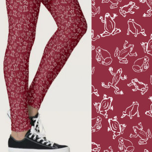 Cute Frogs Red and White Pattern Leggings