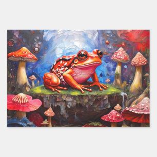 Cute frogs sitting on a pond on a sunny day wrapping paper sheet