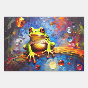 Cute frogs sitting on a pond on a sunny day  wrapping paper sheet