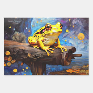 Cute frogs sitting on a pond on a sunny day wrapping paper sheet