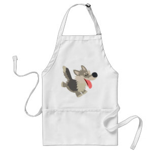Cute Frolicsome Cartoon Wolf Apron