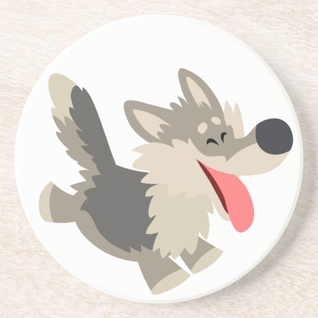 Cute Frolicsome Cartoon Wolf Coaster (Front)