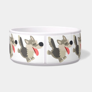 Cute Frolicsome Cartoon Wolf Dog Bowl