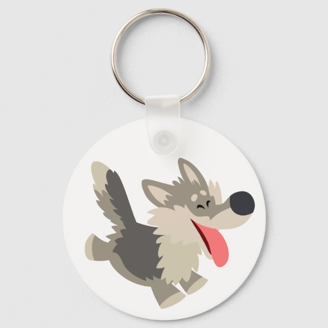 Cute Frolicsome Cartoon Wolf Keychain (Front)