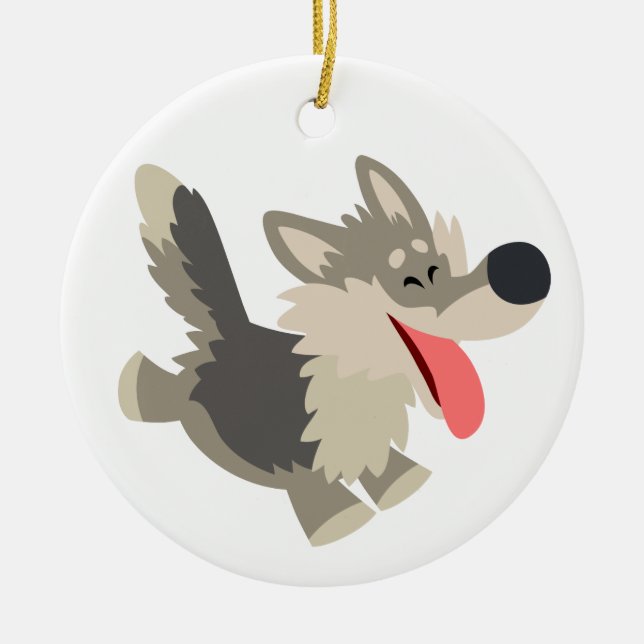 Cute Frolicsome Cartoon Wolf Ornament (Front)