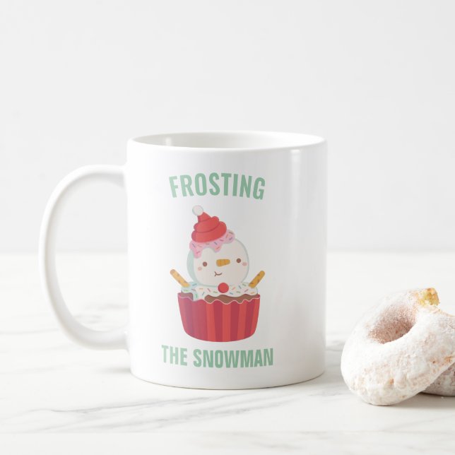 Cute Frosting The Snowman Cupcake Doodle Coffee Mug (With Donut)