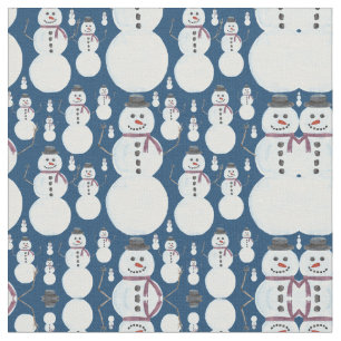 Cute Frosty Blue Snowman Watercolor Pattern Fabric