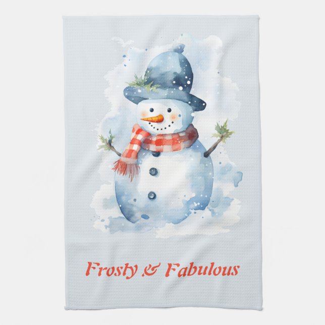 Cute Frosty & Fabulous Snowman for Christmas Kitchen Towel (Vertical)