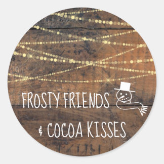 Cute Frosty Friends & Cocoa Kisses Snowman Icon Classic Round Sticker