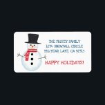 Cute Frosty Snowman Christmas Return Address Label<br><div class="desc">Cute, festive Christmas return address labels feature Frosty the Snowman in a red winter scarf. Personalize with your return address info and holiday greeting (shown with "Happy Holidays"). Original artwork KL Stock.</div>