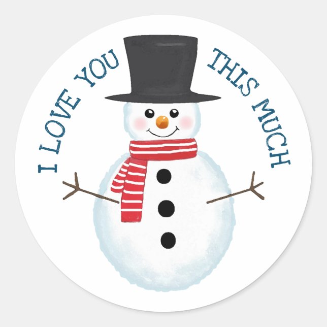 Cute Frosty Snowman Love Christmas Classic Round Sticker (Front)