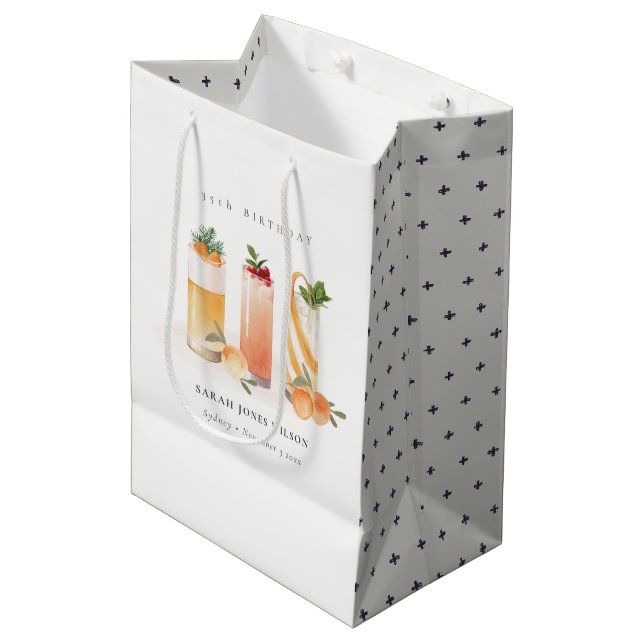 Cute Fruit Cocktail Blush Orange Any Age Birthday Medium Gift Bag (Front Angled)