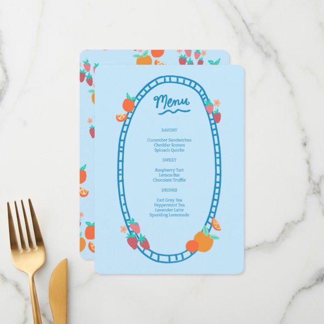 Cute Fruit CUSTOM Bridal Baby Shower Wedding Party Menu (Front/Back In Situ)