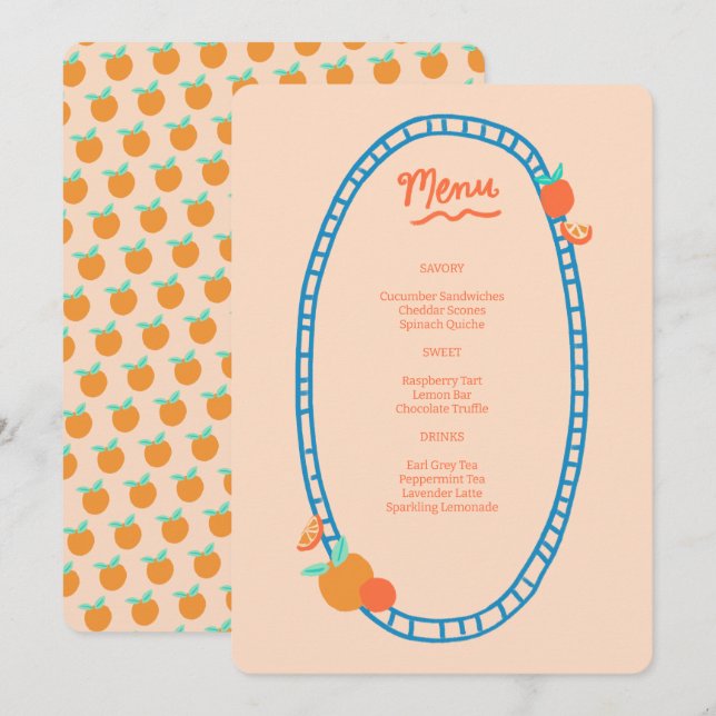 Cute Fruit CUSTOM Bridal Baby Shower Wedding Party Menu (Front/Back)