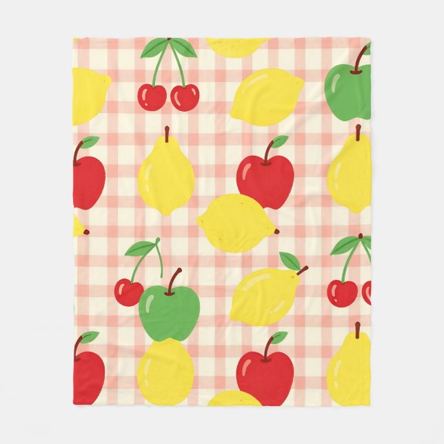 Cute Fruit Gingham Pattern Fleece Blanket (Front)