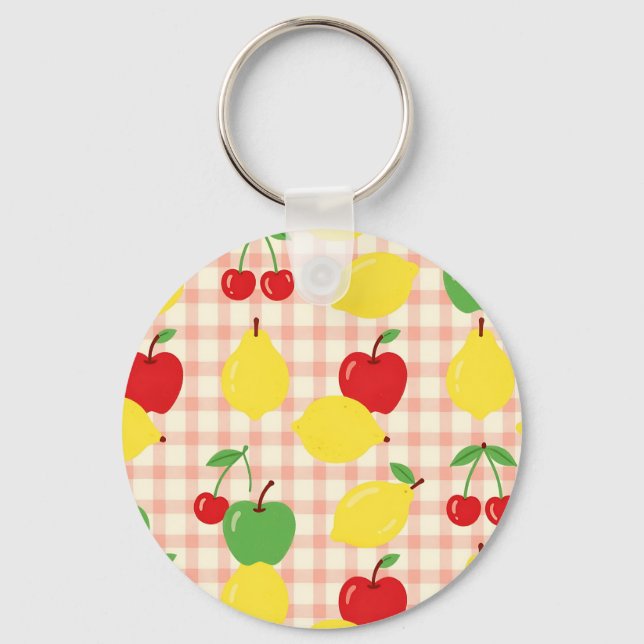 Cute Fruit Gingham Pattern Keychain (Front)