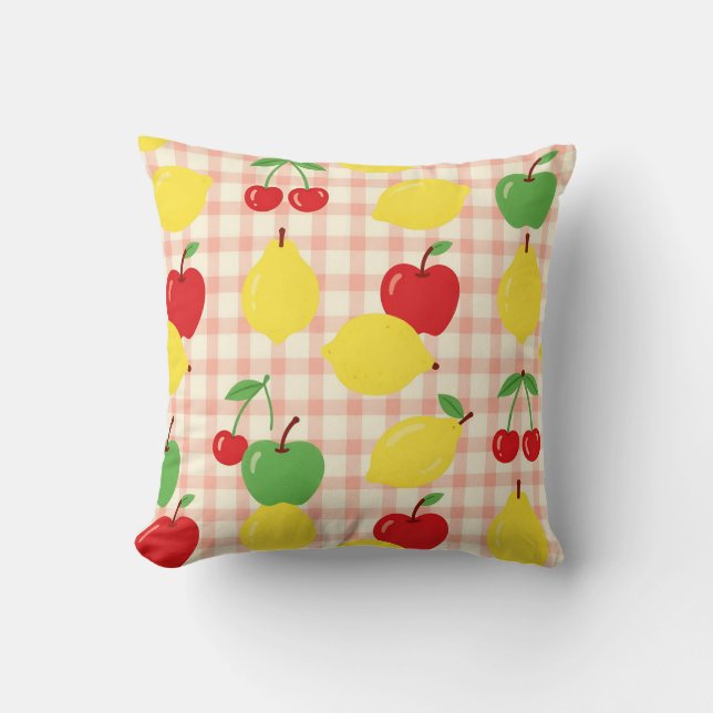 Cute Fruit Gingham Pattern Throw Pillow (Front)