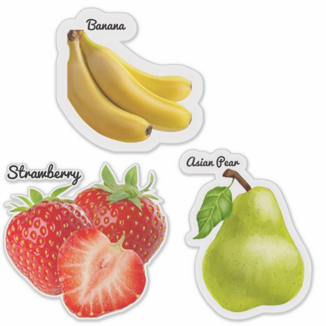 Cute Fruit Large 8" x 8" Custom-Cut Vinyl Stickers (Front)