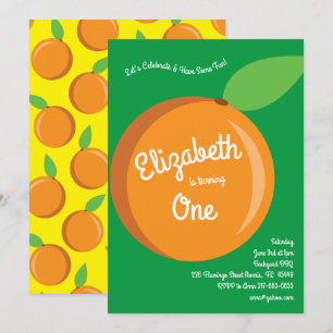 Cute Fruit Oranges Kids 1st Birthday Party Invitation